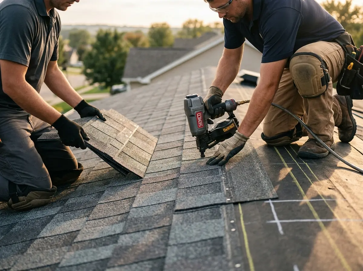 Professional roofer working on a residential roof in Lyndhurst